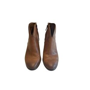 Vince Camuto Women Ankle Booties Brown Size 7M Leather 3.5" Block Heels Zipper